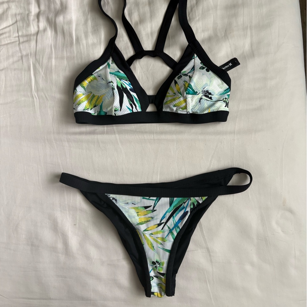 Hurley Black and Green Leaf Bikini Set